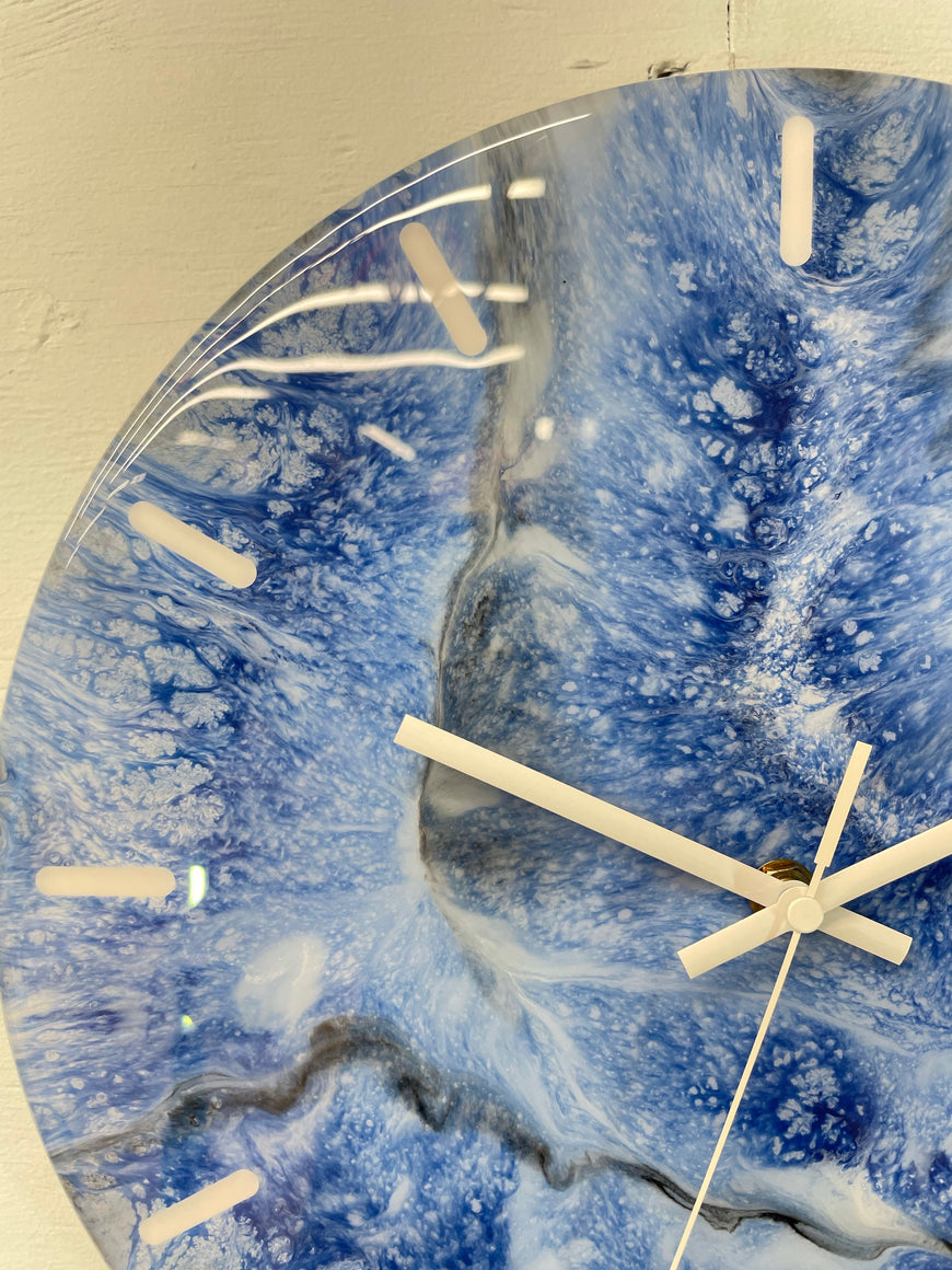 33cm Navy Blue Baby Blue and Black Abstract Modern Resin Wall Clock