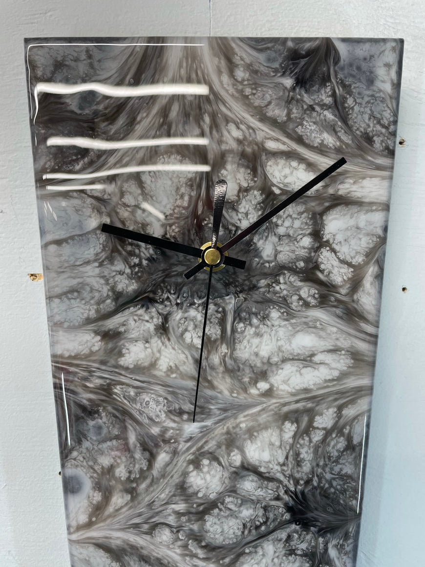 Narrow Grey Black and White Abstract Resin Wall Clock