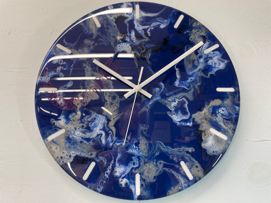 33cm Navy Blue Grey and White Abstract Modern Resin Wall Clock