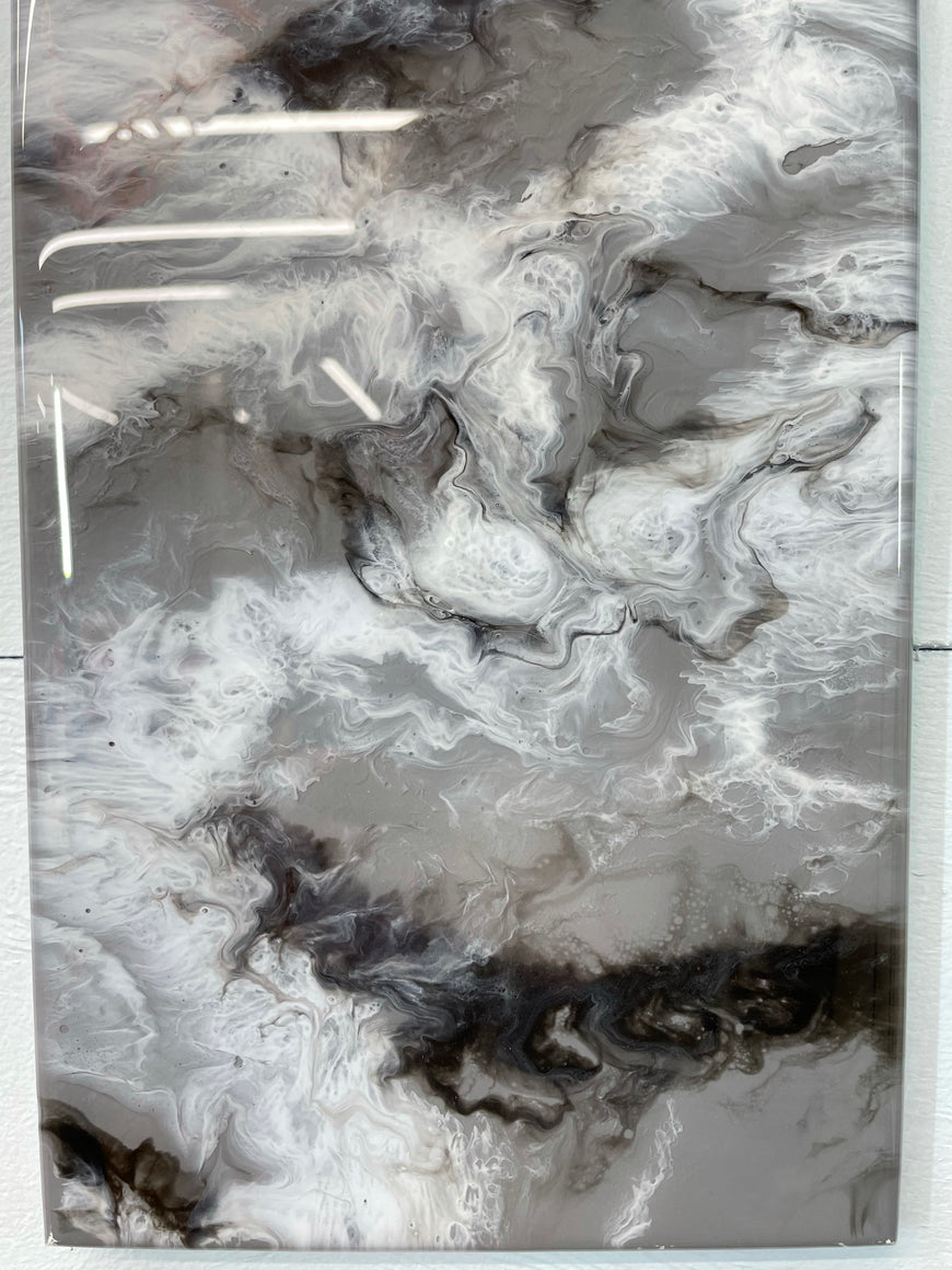 Grey Black and White Rectangular Abstract Resin Wall Clock