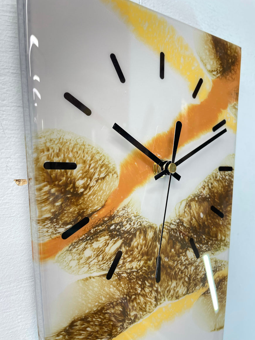 70cm Long Narrow Grey and Brown Abstract Resin Wall Clock