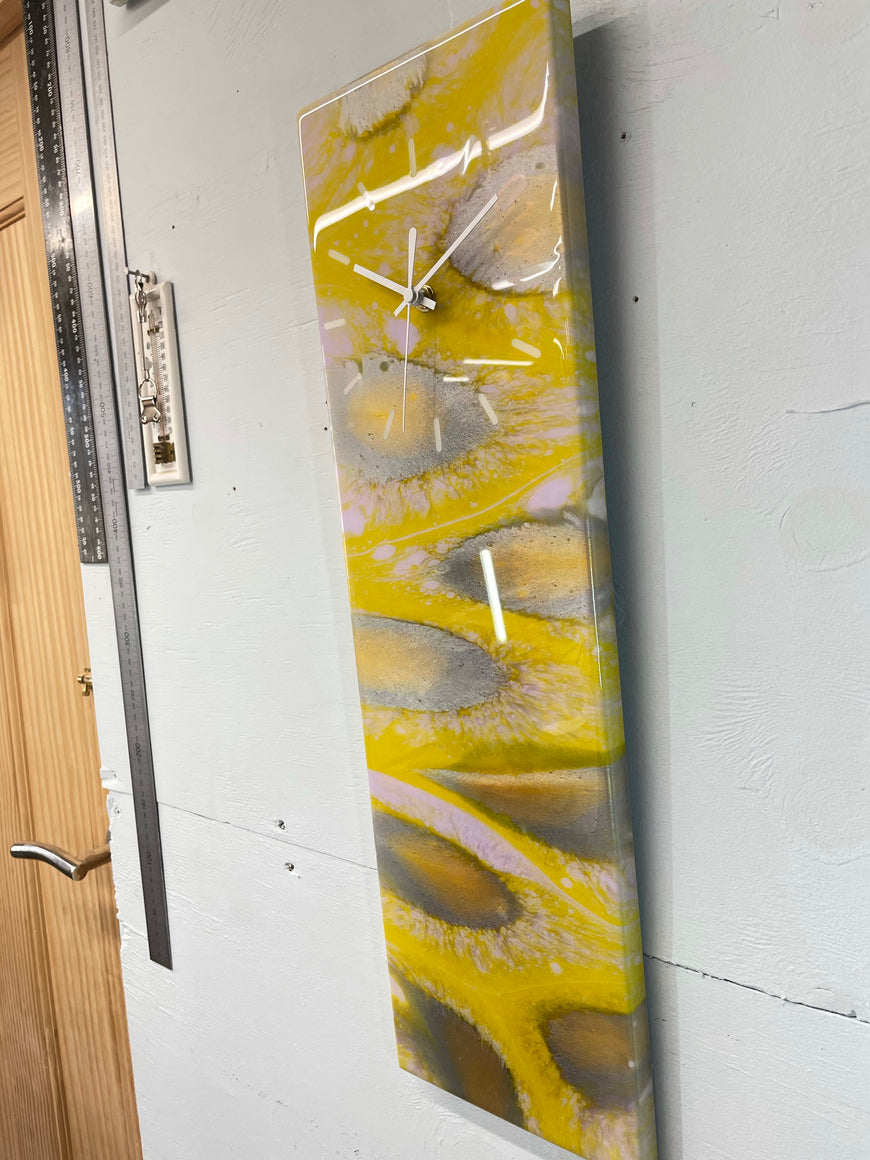 Yellow and Silver Abstract Resin Wall Clock