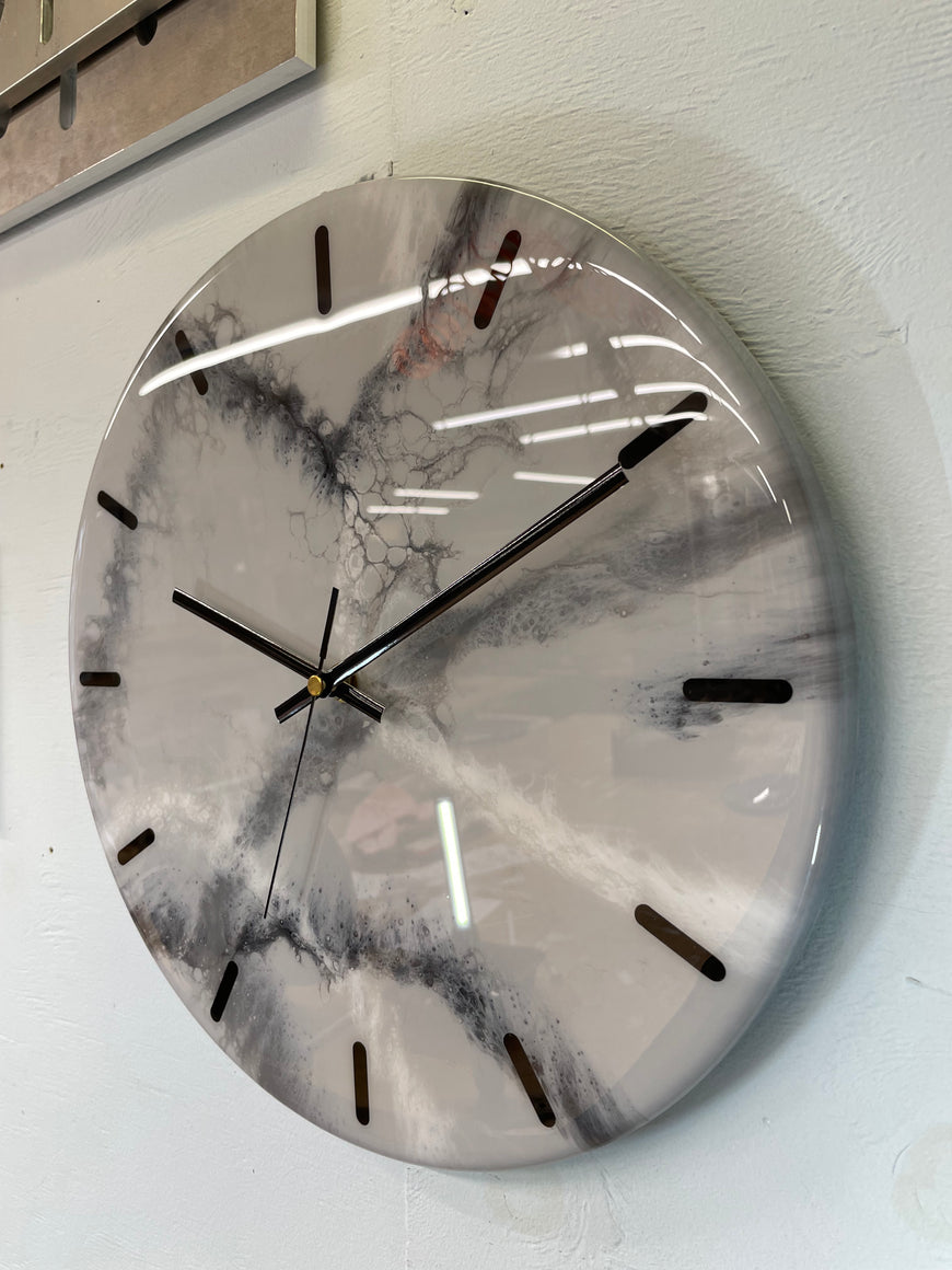 33cm Grey White and Black Abstract Modern Resin Wall Clock