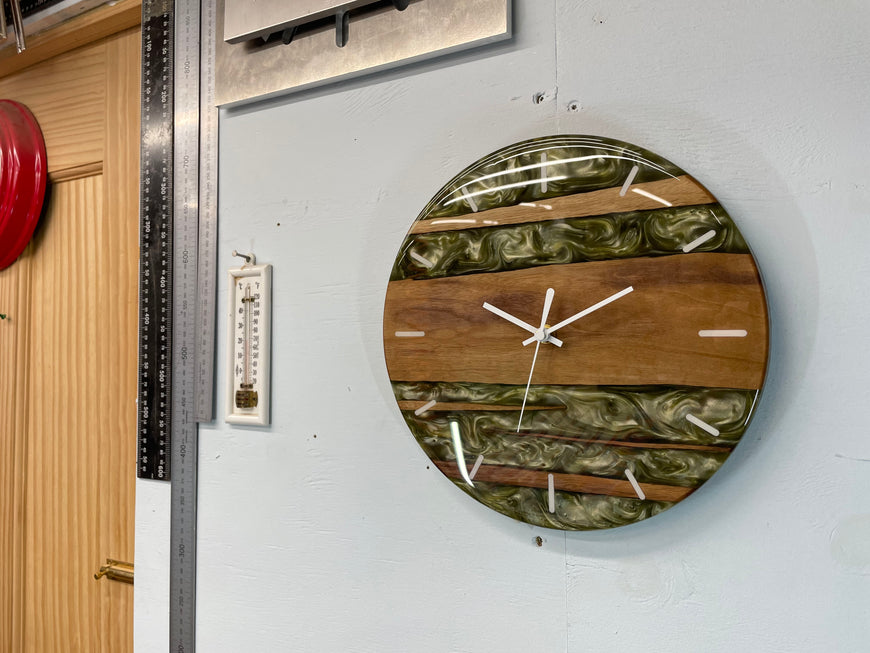 Black Walnut and Antique Gold Pearlescent Resin Wall Clock