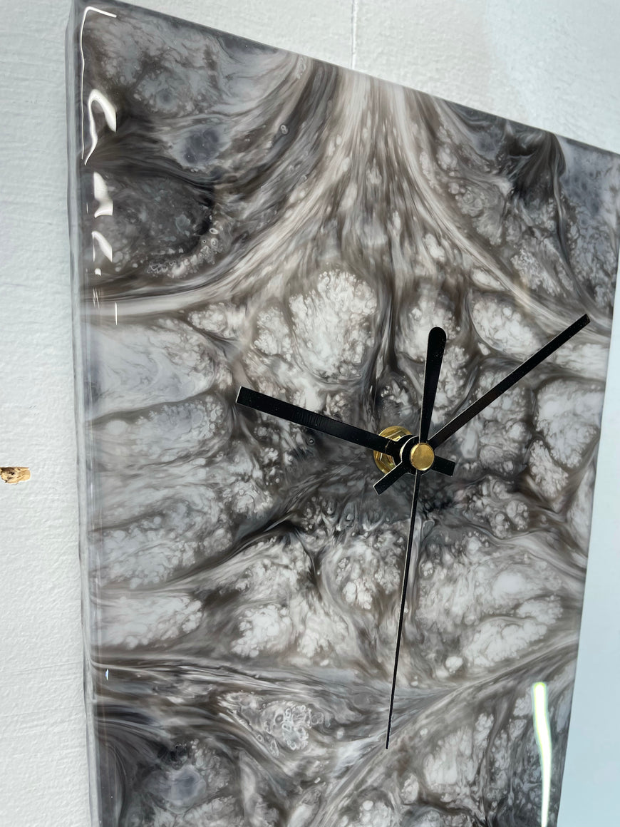 Narrow Grey Black and White Abstract Resin Wall Clock