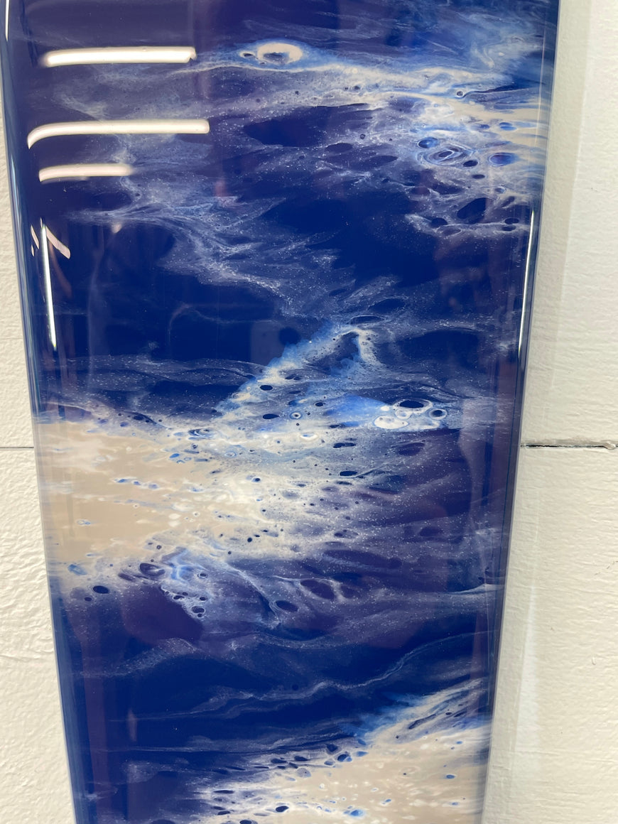 70cm Long Narrow Navy Blue White and Grey Abstract Resin Wall Clock