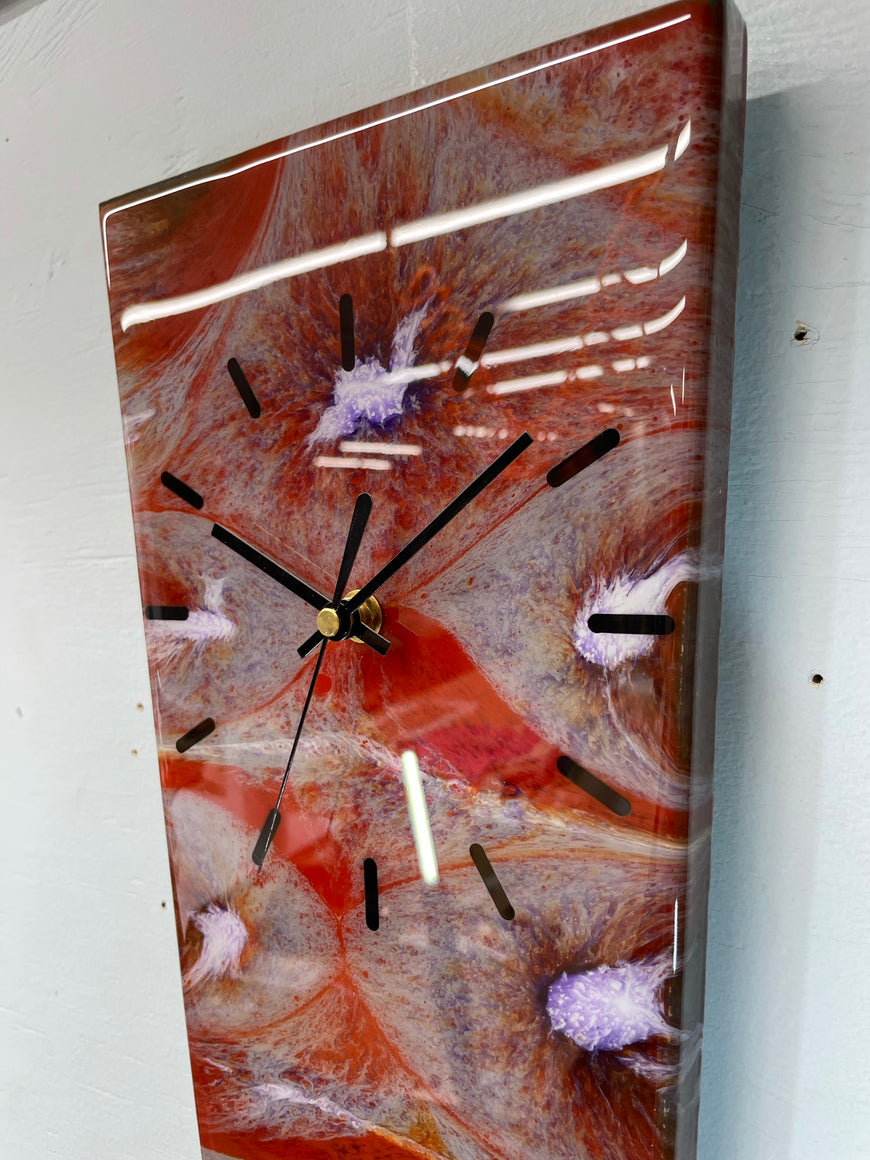 70cm Narrow Dark Orange Purple Grey and White Abstract Resin Wall Clock