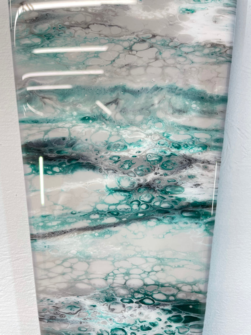 Narrow Grey Emerald Green Black and White Abstract Resin Wall Clock