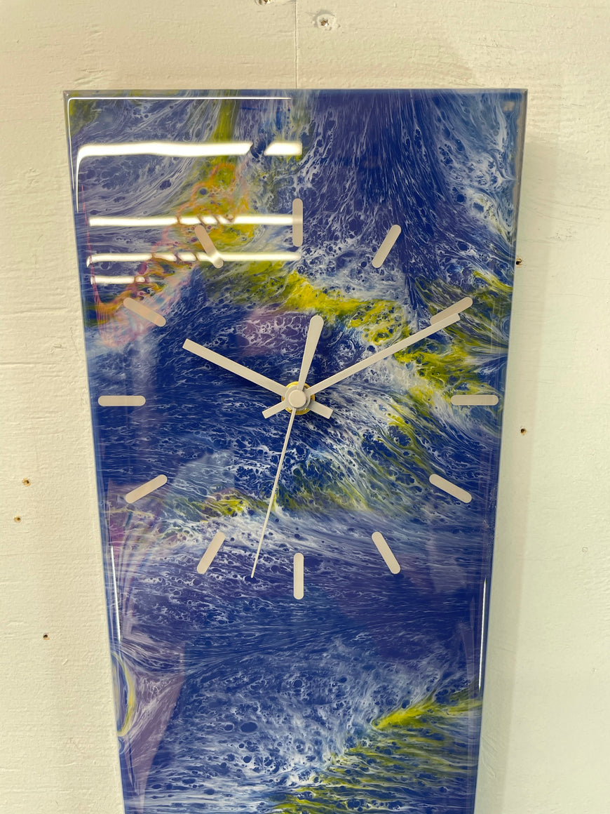 70cm Long Narrow Navy Blue Grey & Orange Abstract Resin Wall Clock