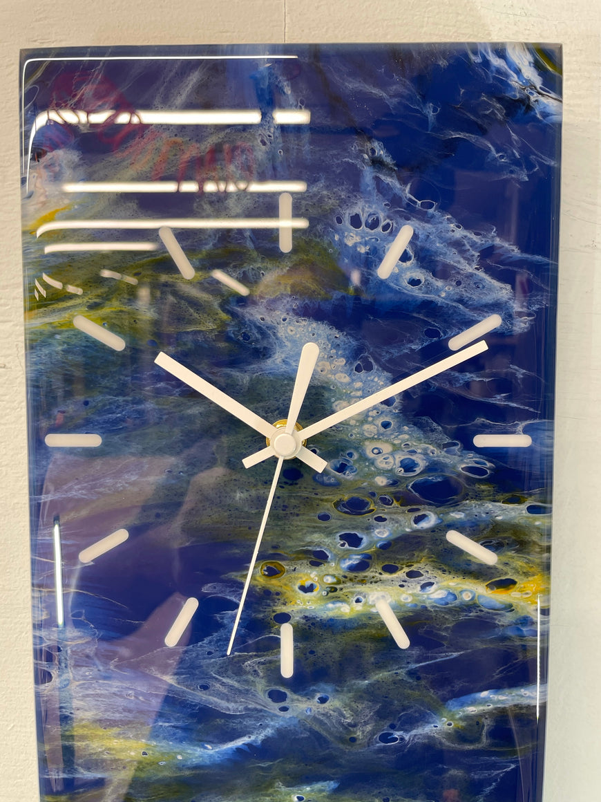 Navy Blue Orange White and Grey Abstract Resin Wall Clock