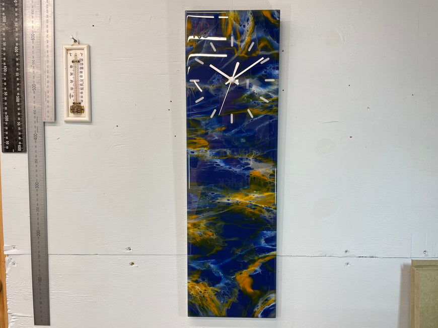 Navy Blue Orange White and Grey Abstract Resin Wall Clock