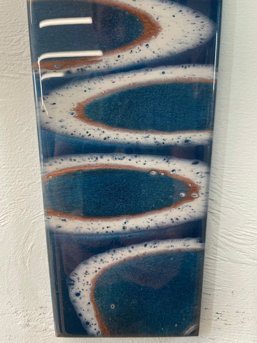 70cm Long Narrow Dark Blue and Copper Abstract Resin Wall Clock