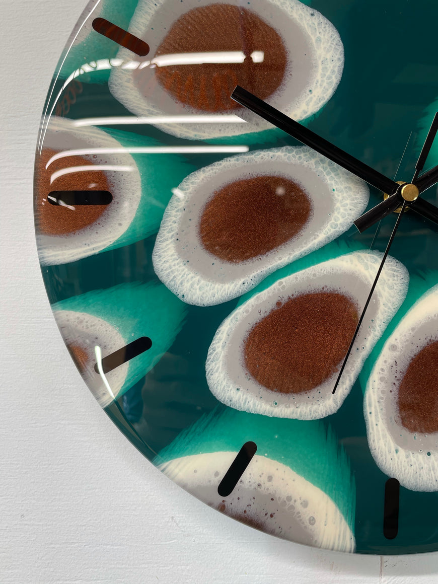 33cm Dark Green Grey and Copper Abstract Modern Resin Wall Clock