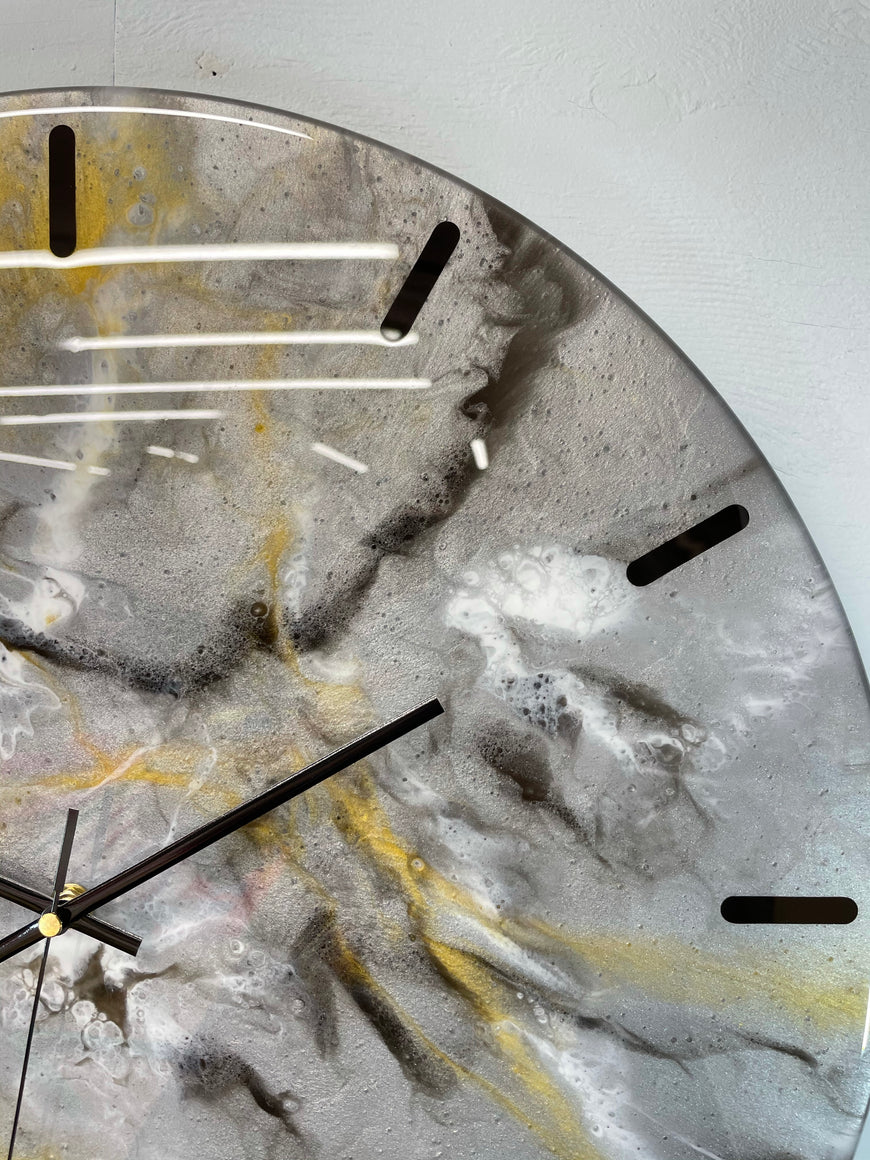 50cm Large Metallic Silver, Gold Black and White Abstract Modern Resin Wall Clock