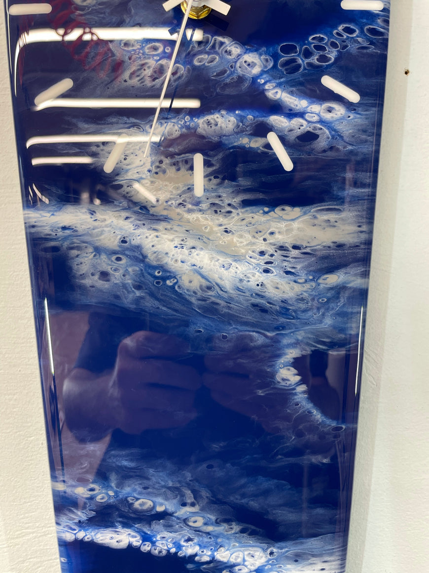 70cm Long Narrow Navy Blue White and Grey Abstract Resin Wall Clock