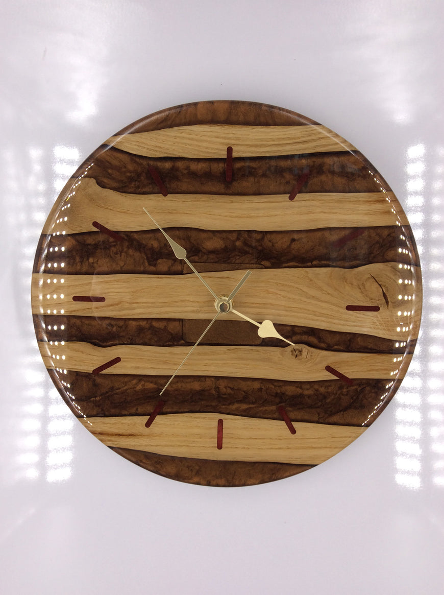English Oak and Sunset Gold Pearlescent Resin Wall Clock 