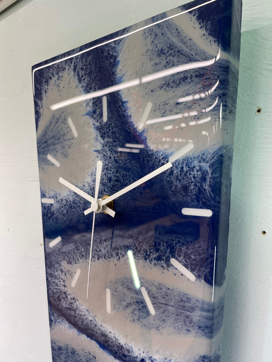 70cm Long Narrow Navy Blue White and Grey Abstract Resin Wall Clock