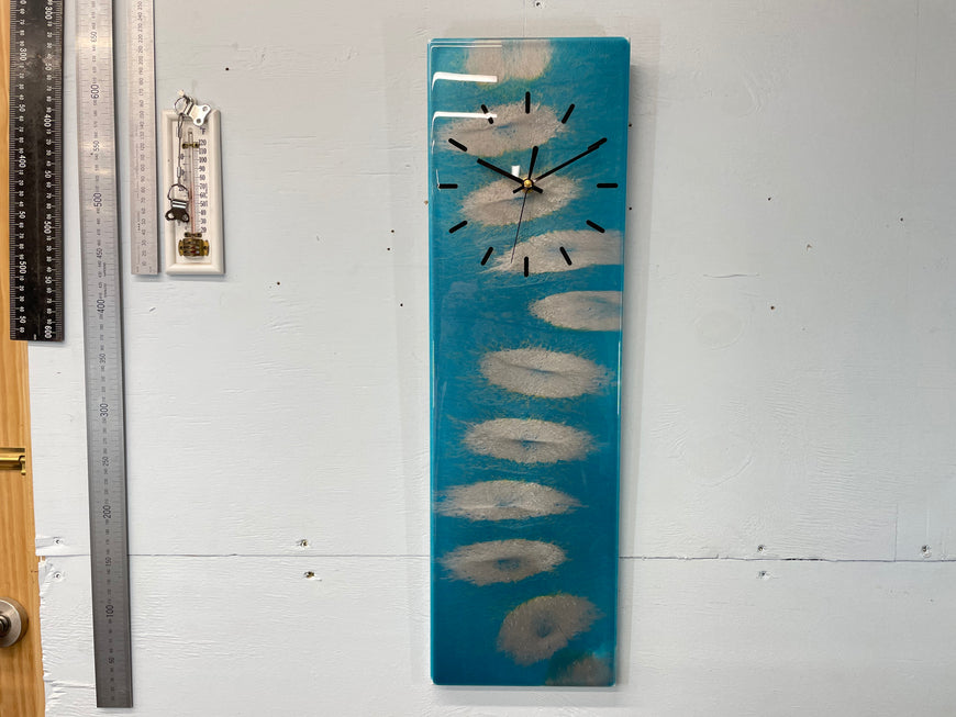 Teal and Silver Rectangular Abstract Resin Wall Clock