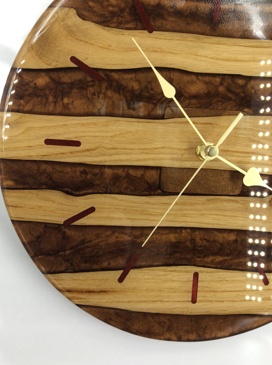 English Oak and Sunset Gold Pearlescent Resin Wall Clock 