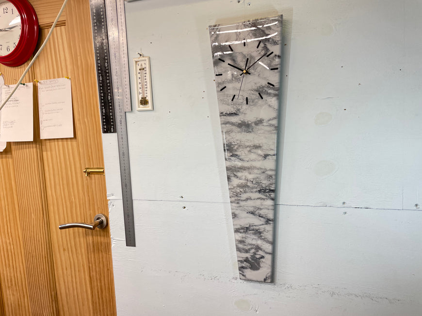 70cm Long Narrow Grey White and Black Abstract Resin Wall Clock