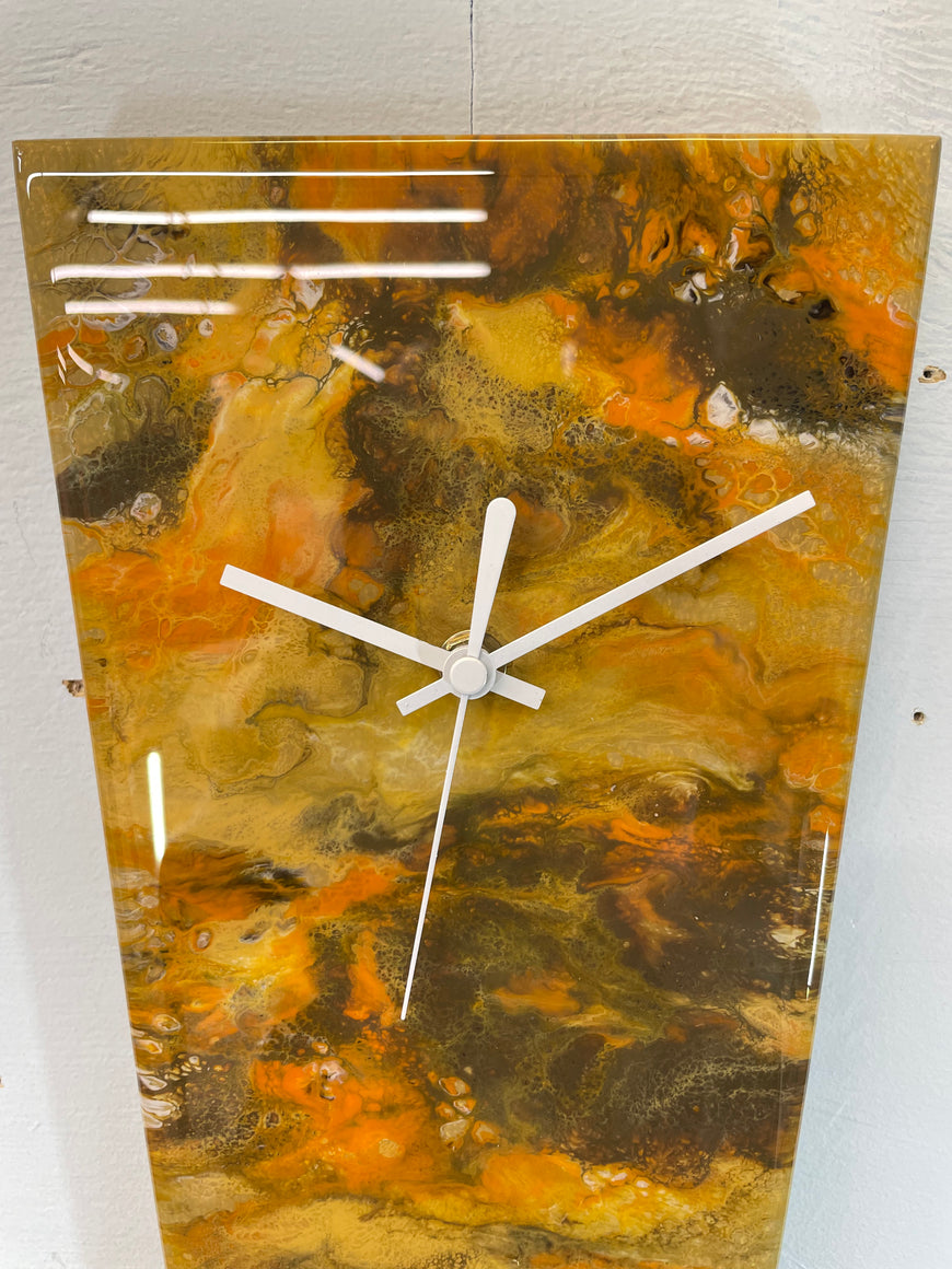 Narrow Brown and Burnt Orange Abstract Resin Wall Clock