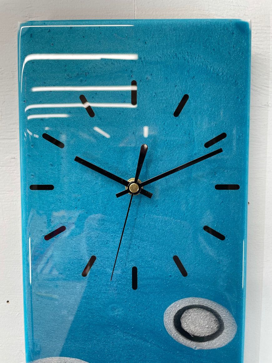 Teal Silver and Black Rectangular Abstract Resin Wall Clock