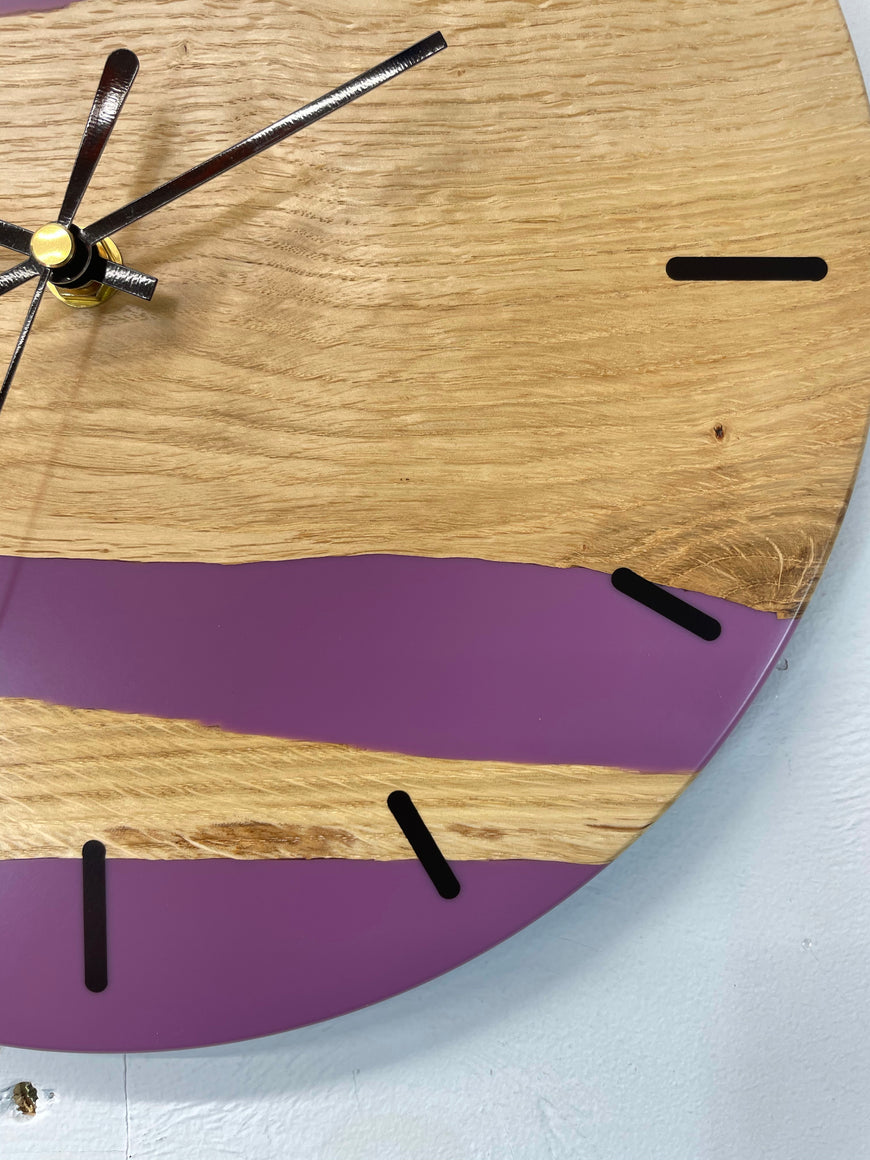 English Oak and Mauve Resin Wall Clock