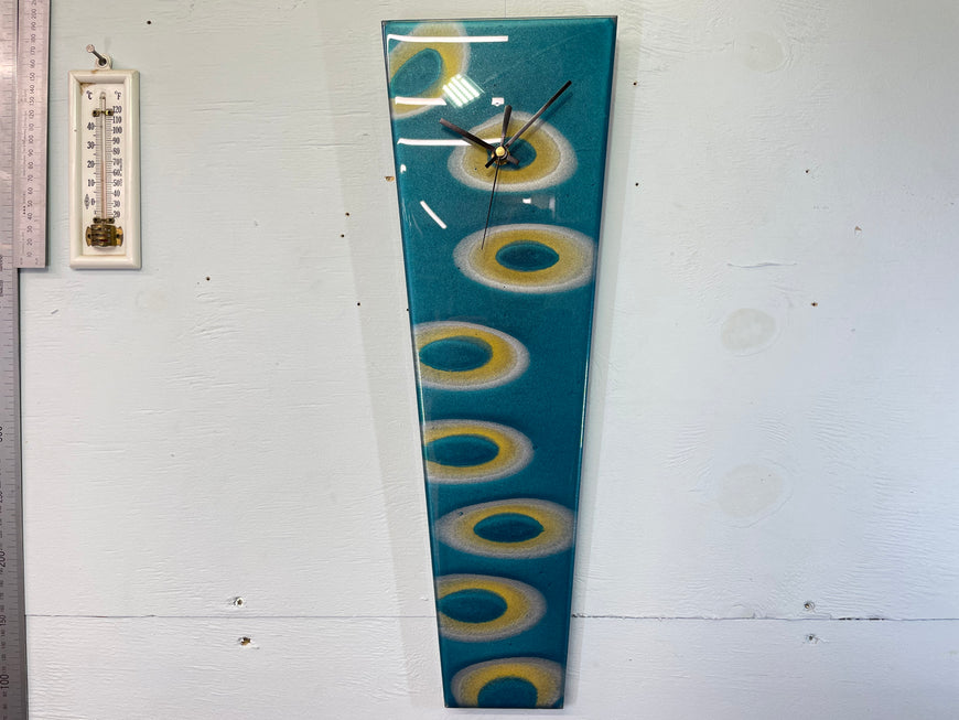 Narrow Turquoise Silver and Gold Abstract Resin Wall Clock