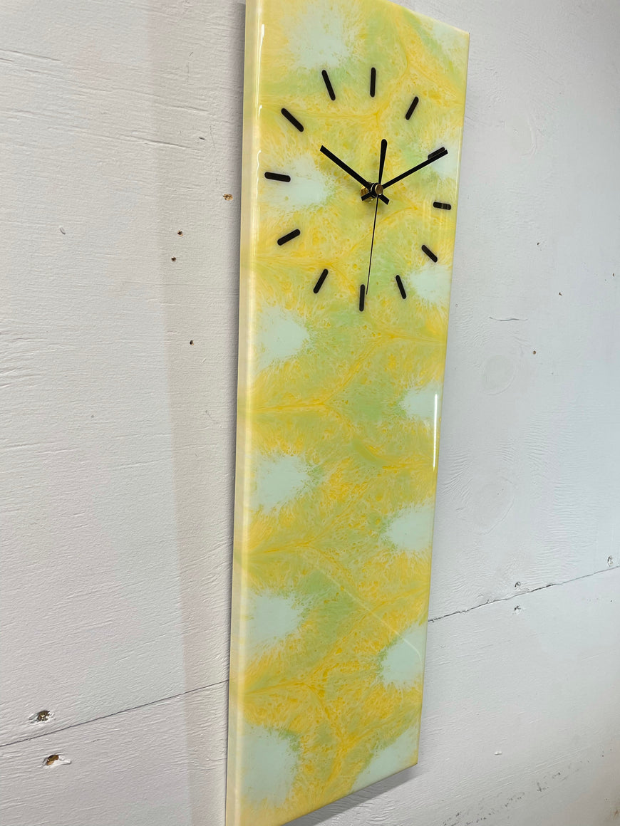 Yellow and Green Abstract Resin Wall Clock