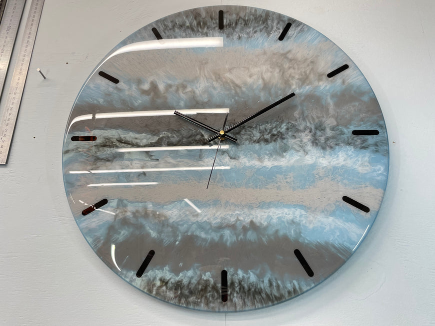 50cm Large Metallic Blue, Grey Black and White Abstract Modern Resin Wall Clock