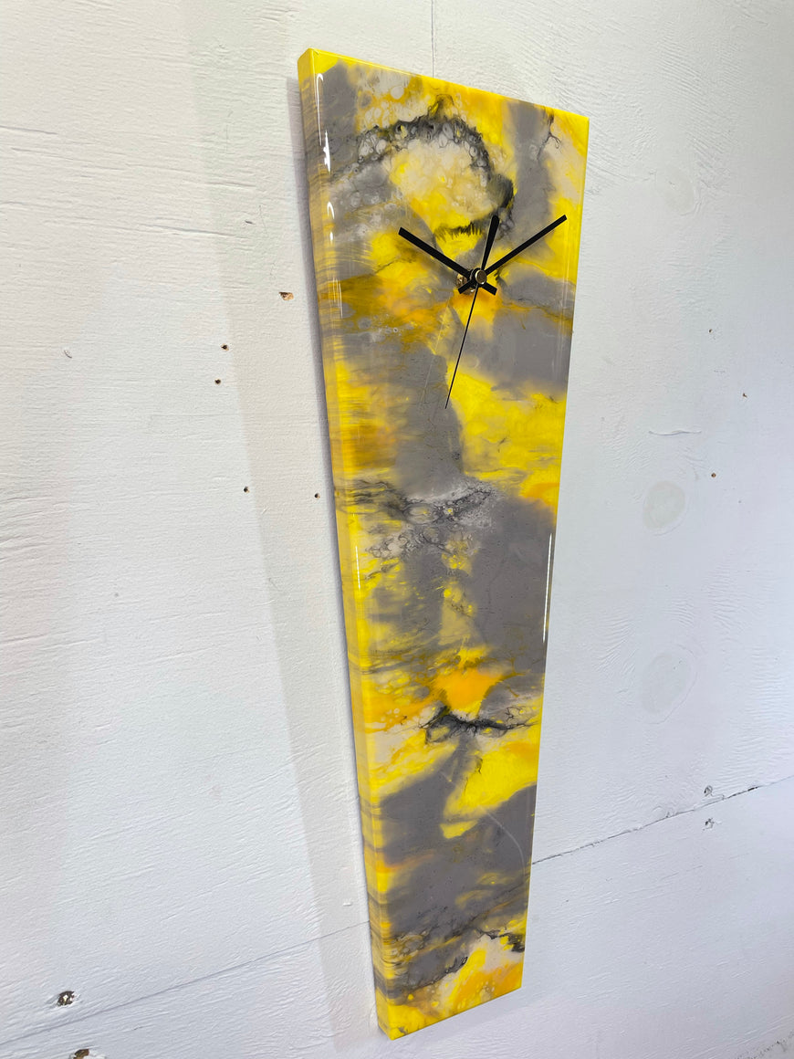 Narrow Yellow Grey and Orange Abstract Resin Wall Clock