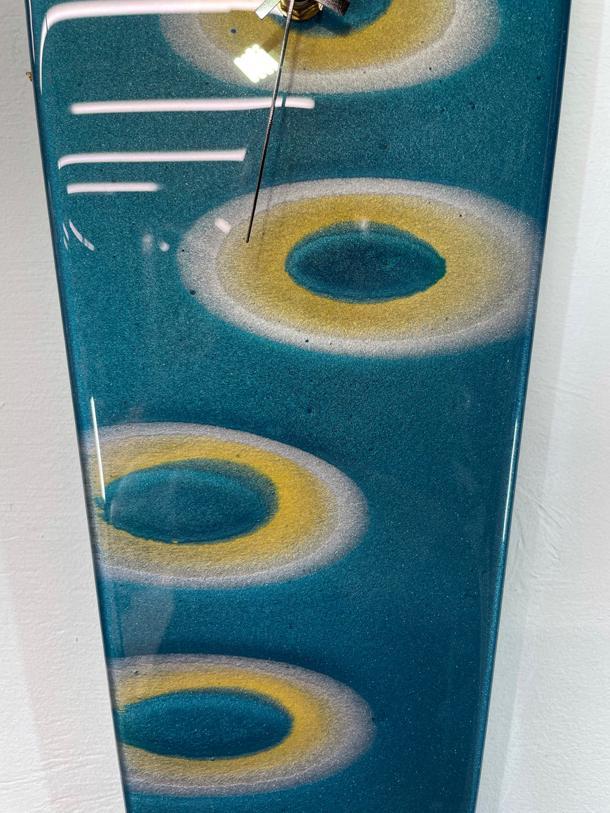 Narrow Turquoise Silver and Gold Abstract Resin Wall Clock