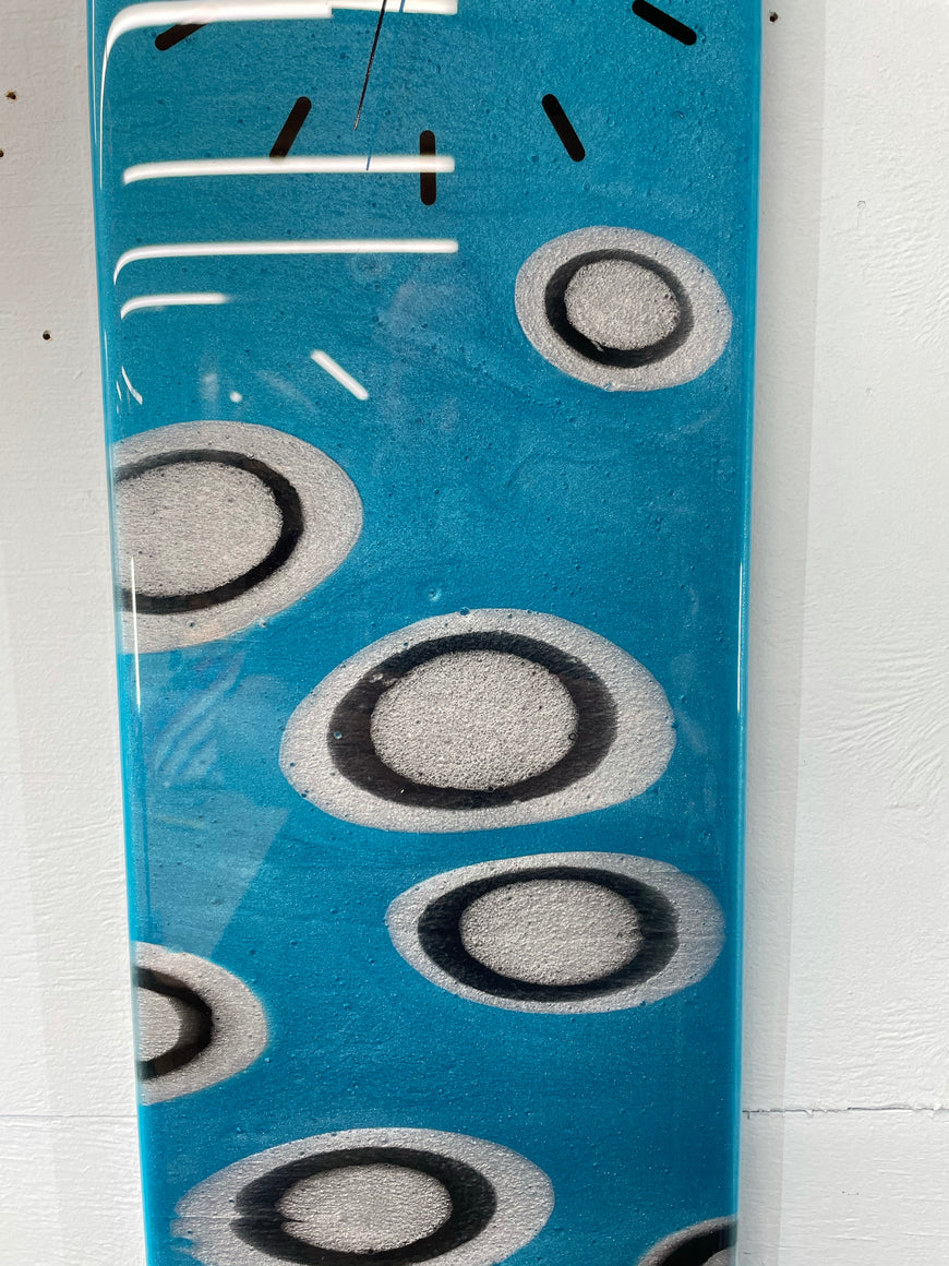 Teal Silver and Black Rectangular Abstract Resin Wall Clock