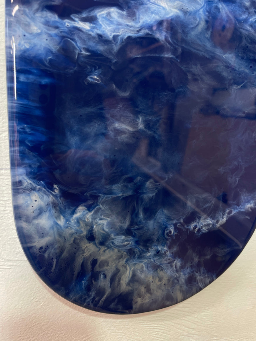 Narrow Navy Blue White Grey and Copper Abstract Resin Wall Clock