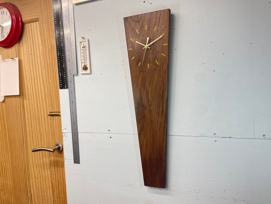 Long Narrow Black Walnut Wooden Wall Clock