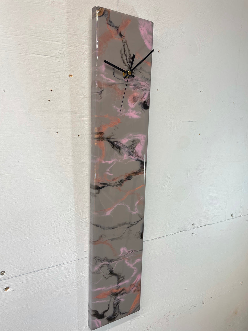 Grey Pink and Black Rectangular Abstract Resin Wall Clock