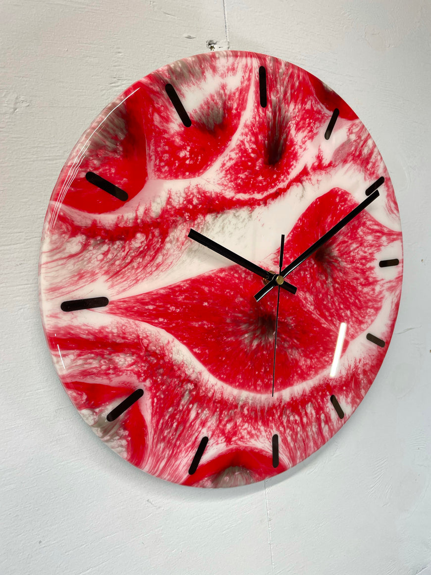 33cm Red & White Resin Wall Clock