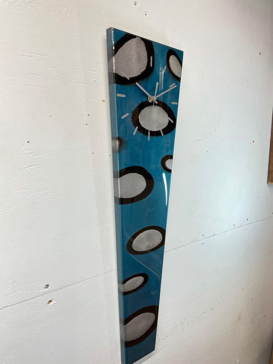 70cm Long Narrow Turquoise Black & Silver Abstract Resin Wall Clock