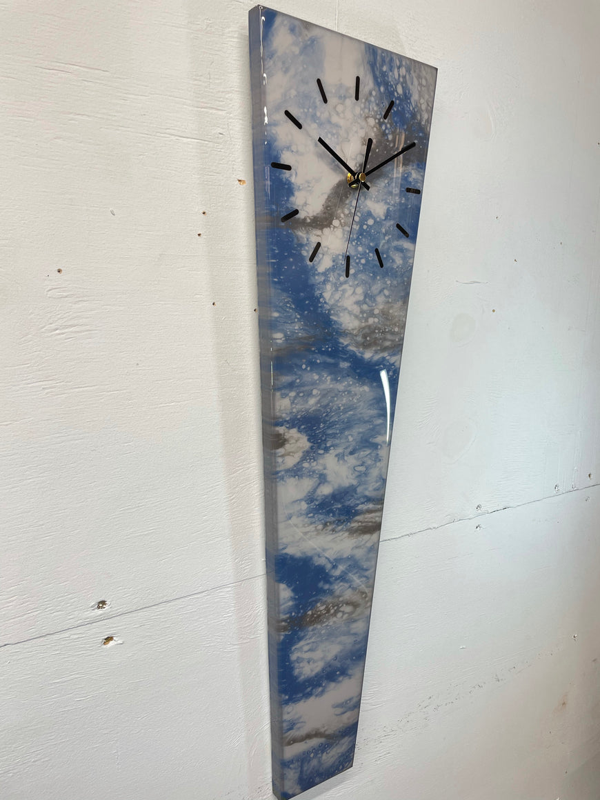 70cm Long Narrow Blue and Grey Abstract Resin Wall Clock