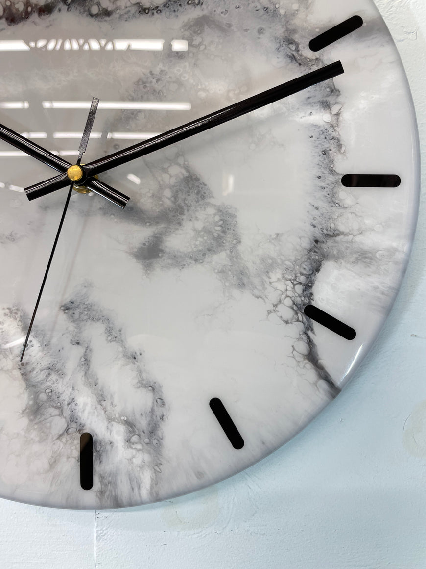 33cm Grey White and Black Abstract Modern Resin Wall Clock