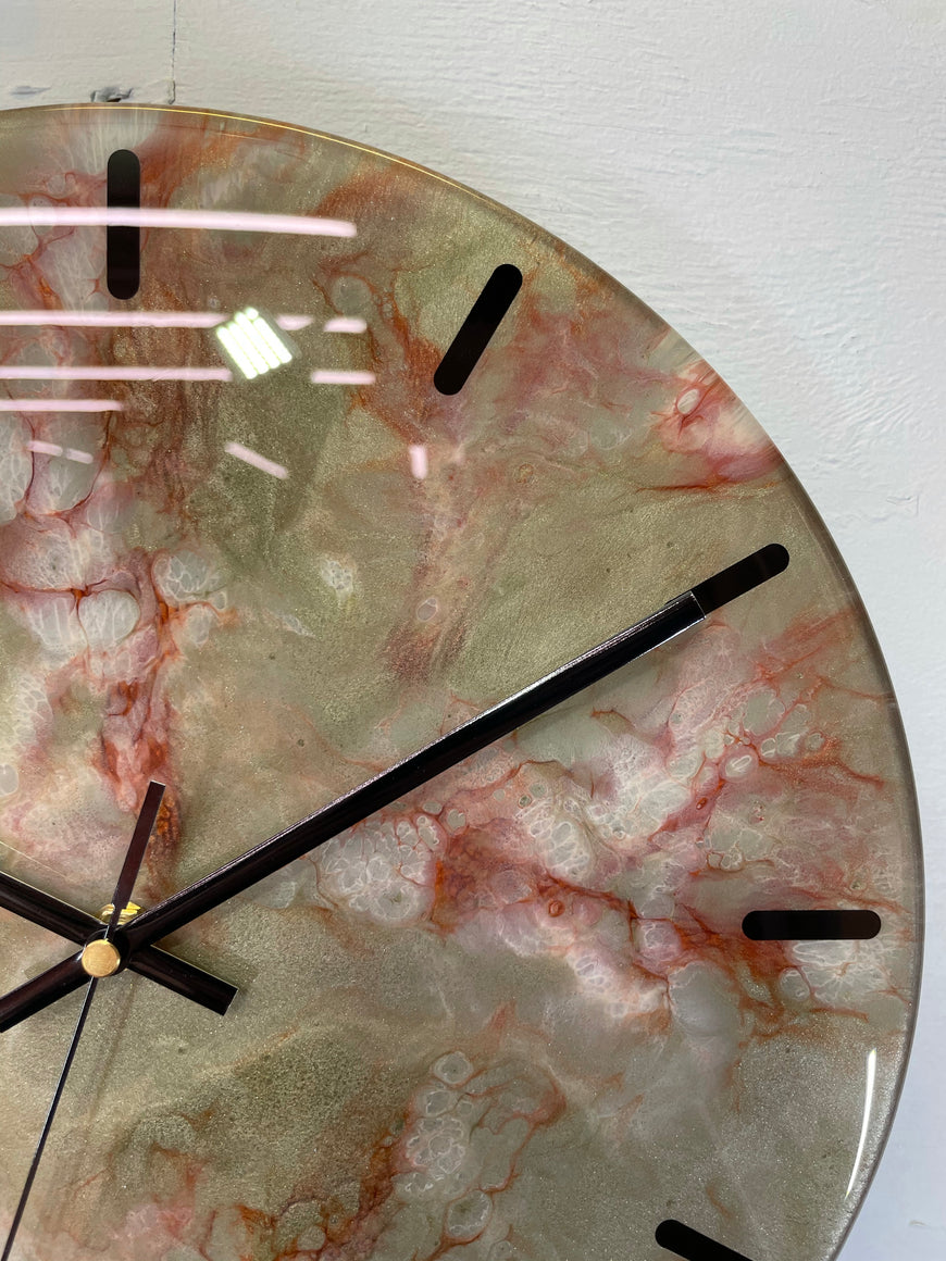 33cm Antique Gold Ivory and Copper Abstract Modern Resin Wall Clock