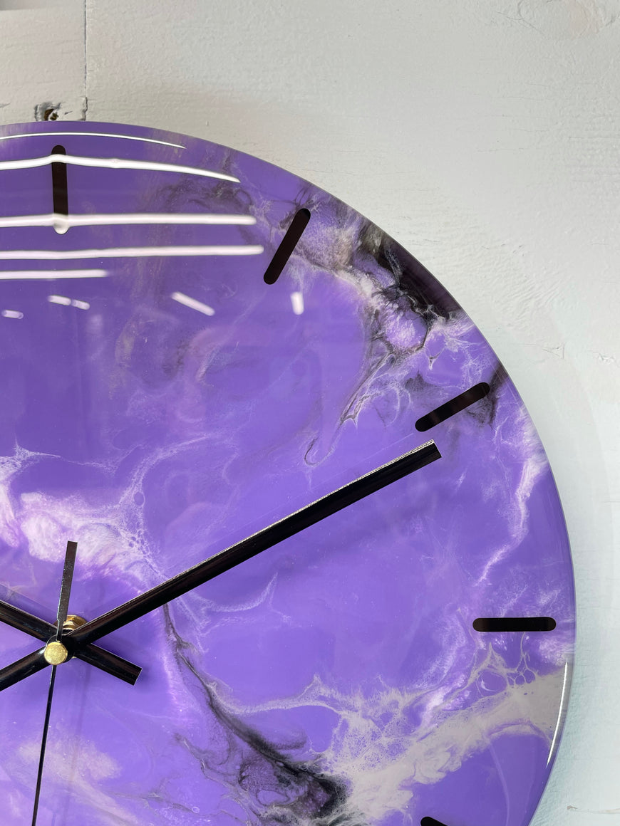 Purple Grey Black and White Abstract Modern Resin Wall Clock