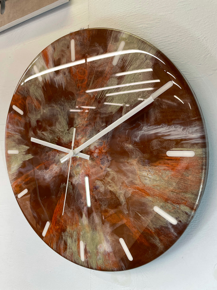 33cm Brown Copper and Antique Gold Abstract Modern Resin Wall Clock