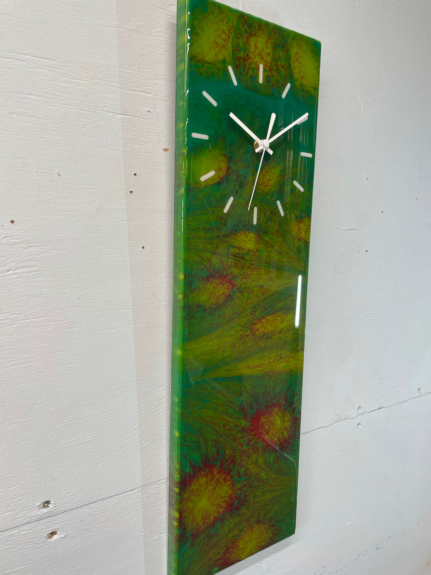 Dark Green and Maroon Rectangular Abstract Resin Wall Clock