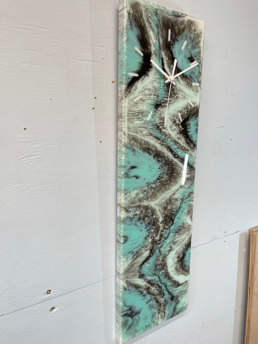 Mint and Emerald Green Resin Wall Clock