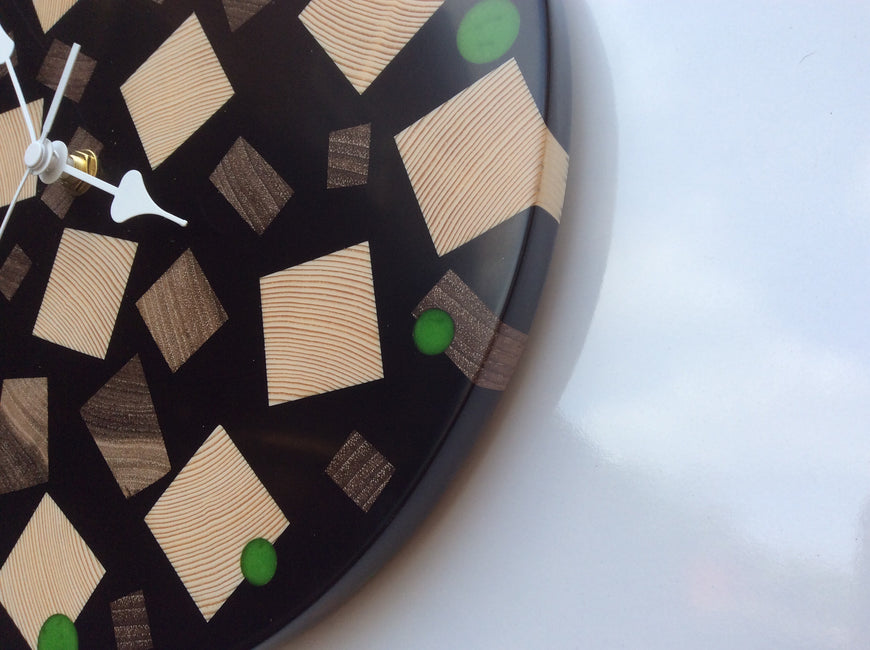 Black Resin, Pine & Walnut Clock