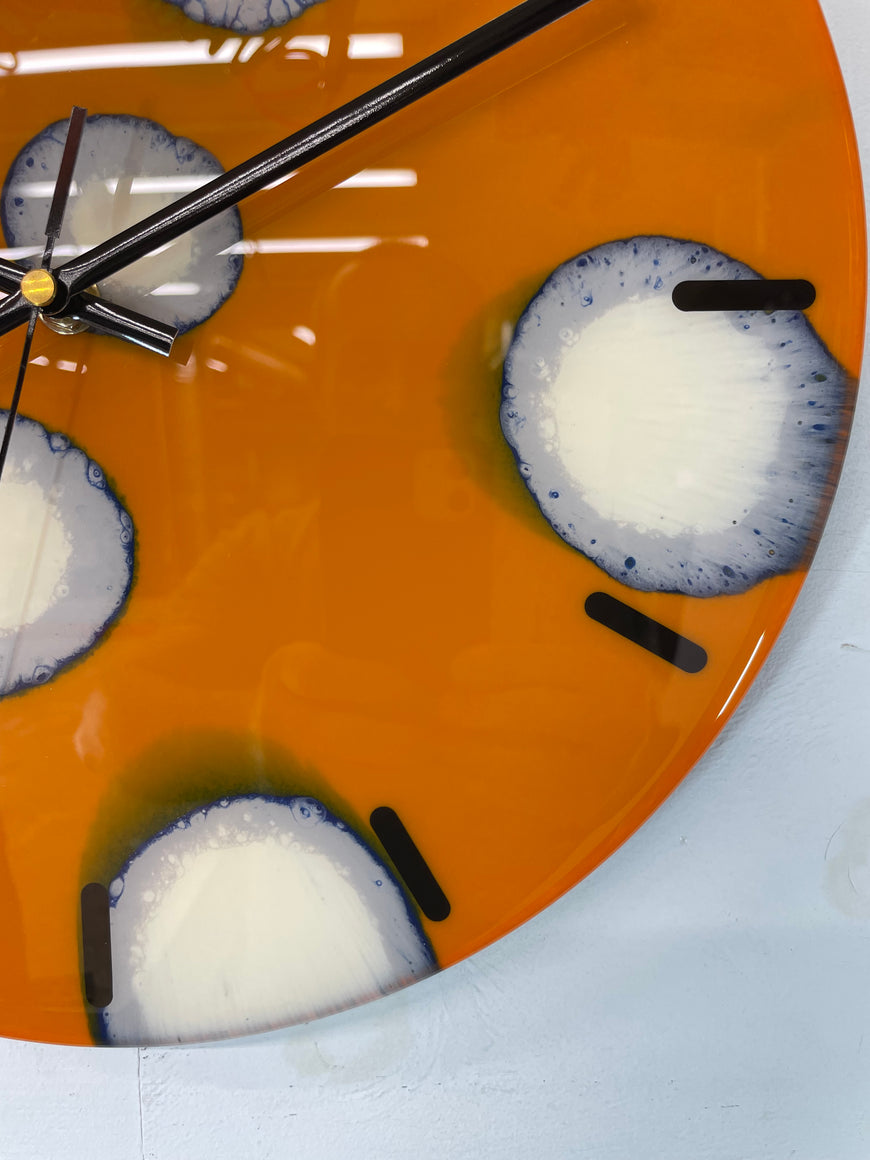 33cm Burnt Orange Blue and Ivory Abstract Modern Resin Wall Clock