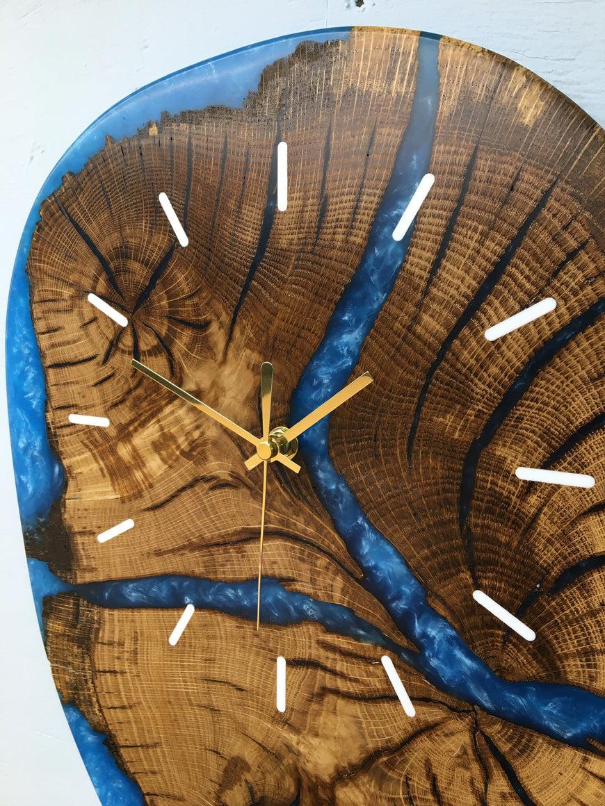 English Oak and Sky Blue Resin Wall Clock