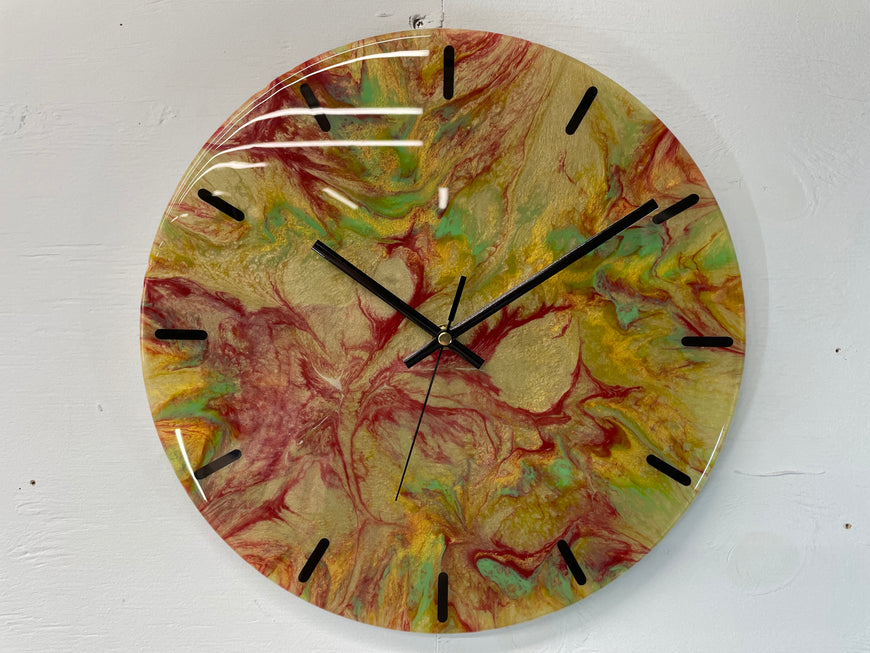 33cm Antique Gold and Maroon Abstract Modern Resin Wall Clock