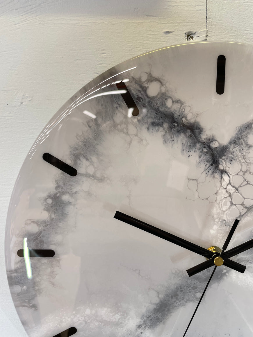 33cm Grey White and Black Abstract Modern Resin Wall Clock